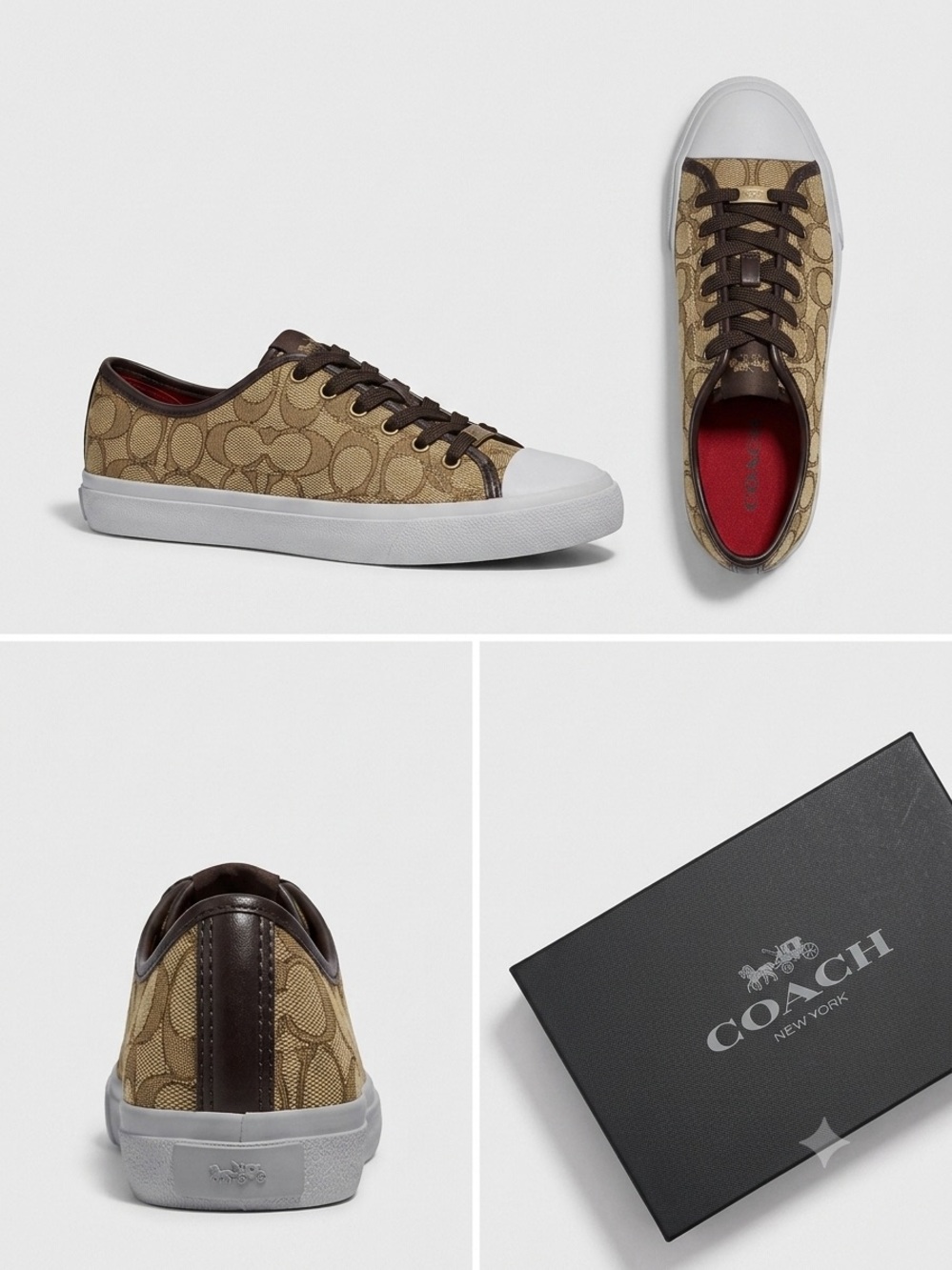 Coach Women’s Khaki/Chestnut Signature Canvas Sneakers with White Toe